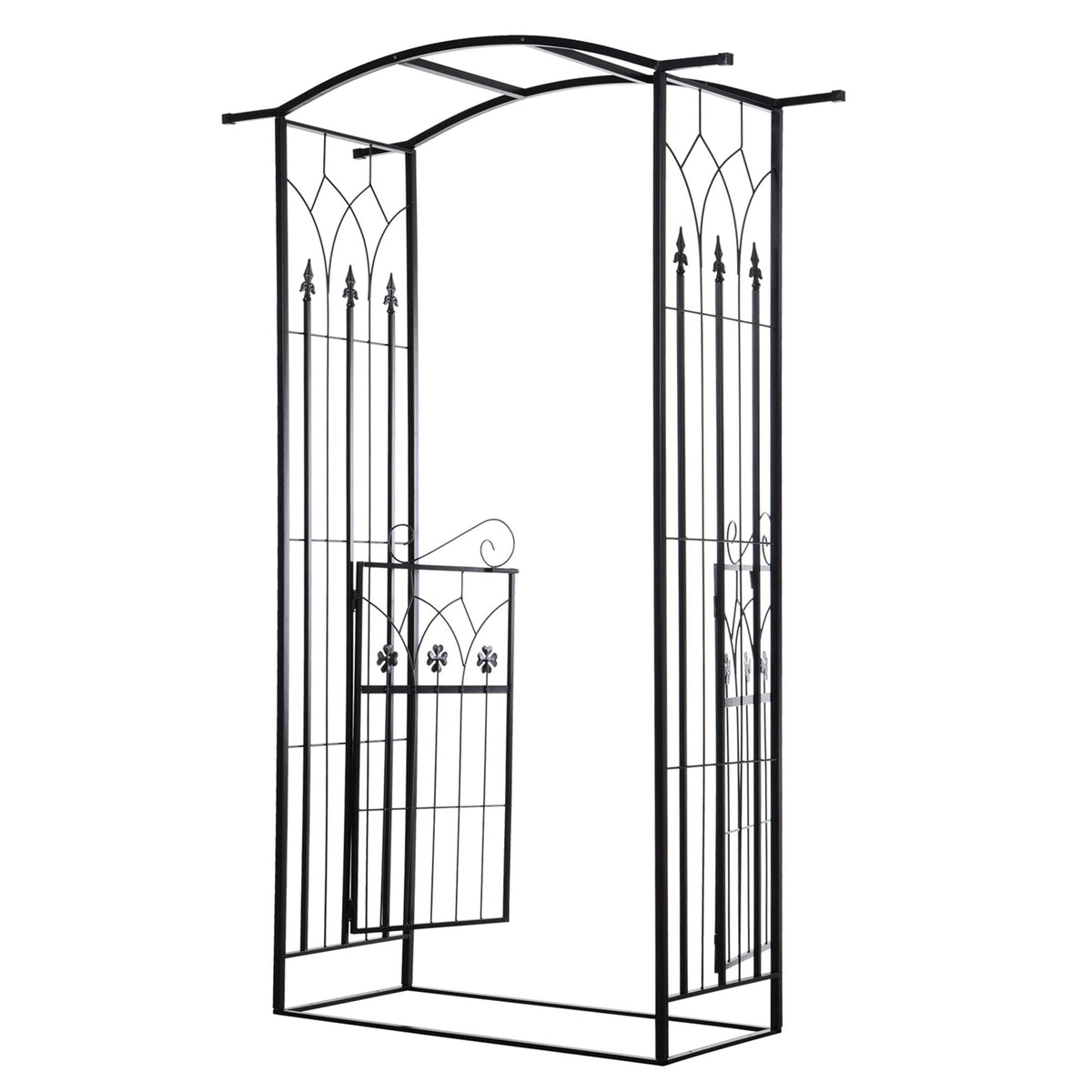 7ft Metal Outdoor Trellis, Arbor Backdrop Stand with Lucky Leaf Clover Doors, Black
