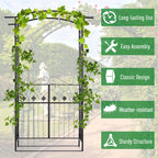 7ft Metal Outdoor Trellis, Arbor Backdrop Stand with Lucky Leaf Clover Doors, Black