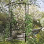 7ft Metal Outdoor Trellis, Arbor Backdrop Stand with Lucky Leaf Clover Doors, Black