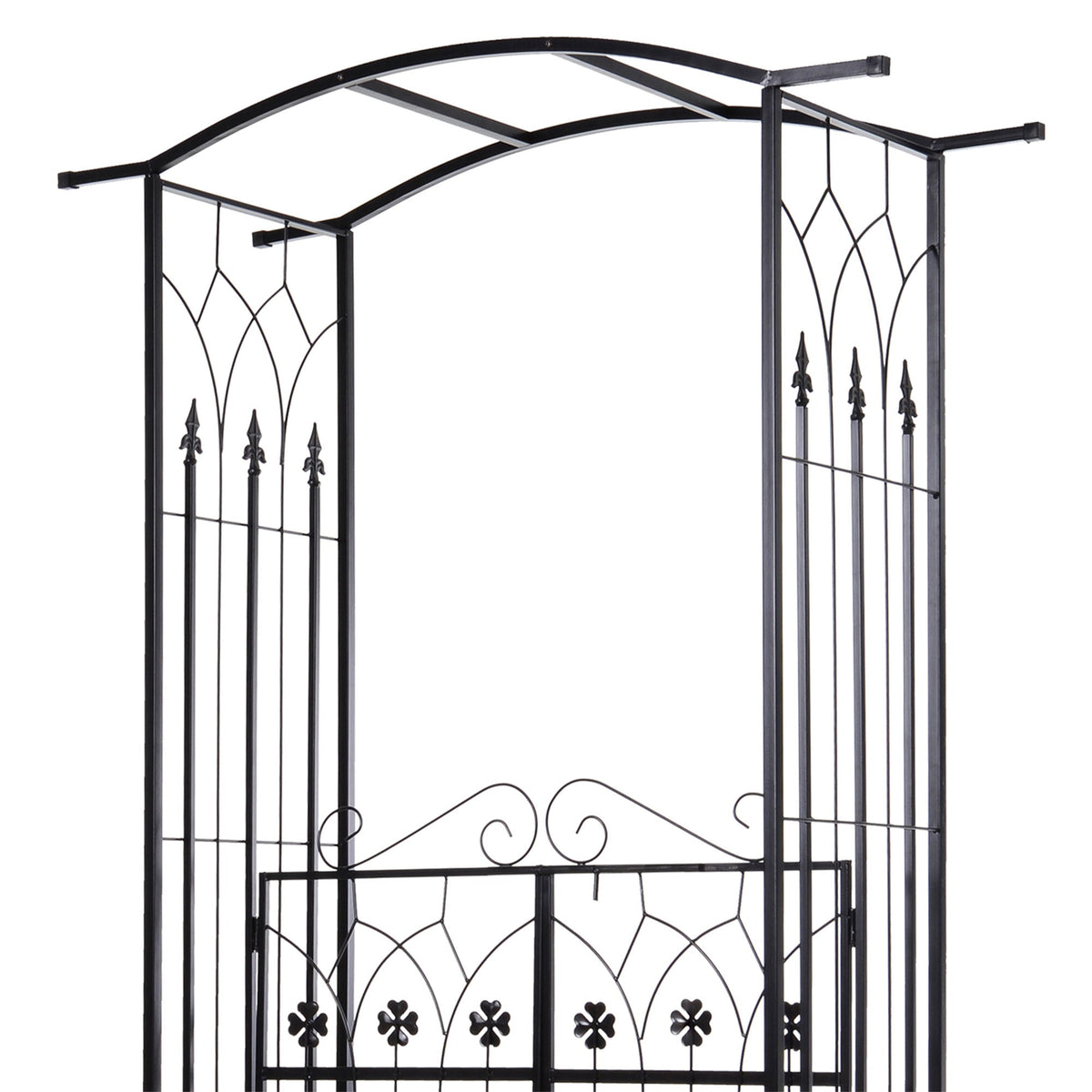 7ft Metal Outdoor Trellis, Arbor Backdrop Stand with Lucky Leaf Clover Doors, Black