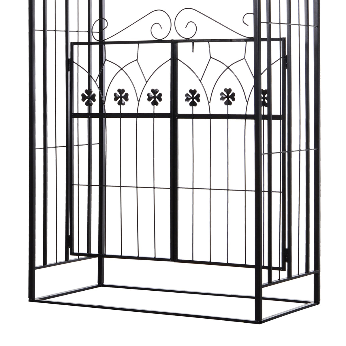 7ft Metal Outdoor Trellis, Arbor Backdrop Stand with Lucky Leaf Clover Doors, Black