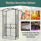 7ft Metal Outdoor Trellis, Arbor Backdrop Stand with Lucky Leaf Clover Doors, Black