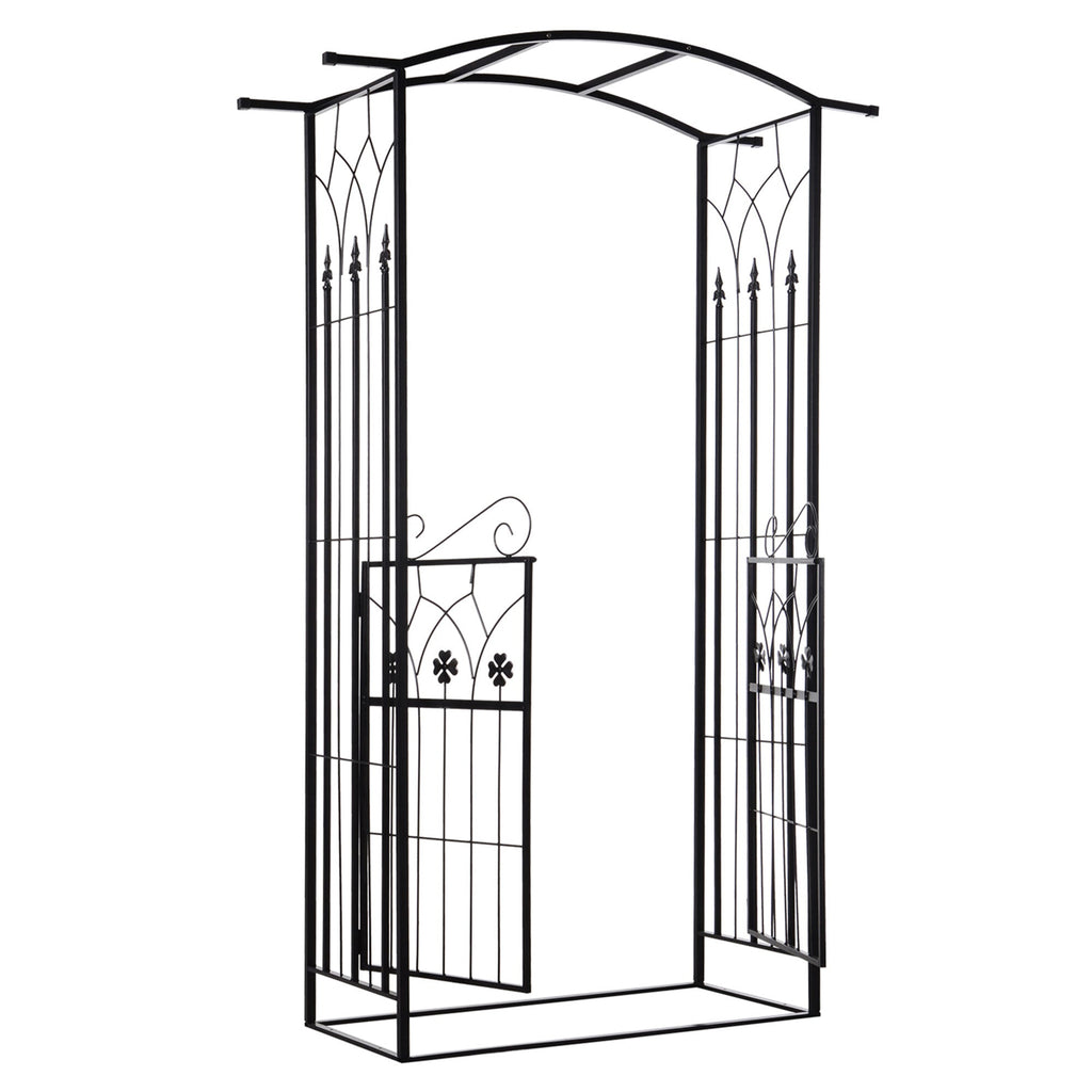7ft Metal Outdoor Trellis, Arbor Backdrop Stand with Lucky Leaf Clover Doors, Black