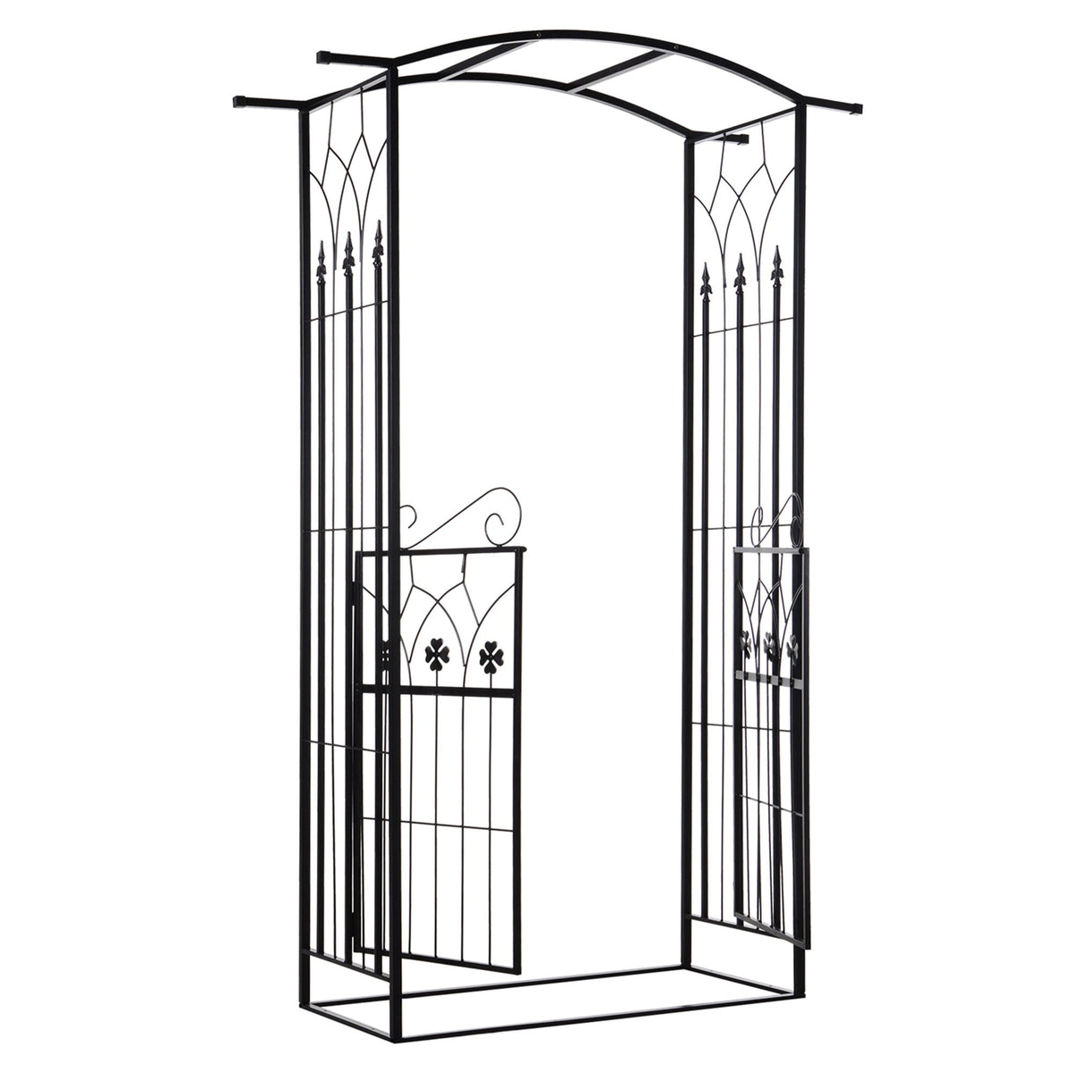 7ft Metal Outdoor Trellis, Arbor Backdrop Stand with Lucky Leaf Clover Doors, Black