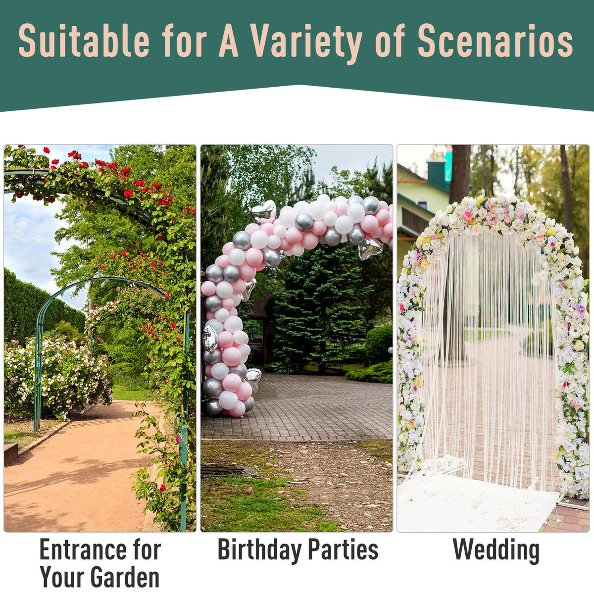 7ft Metal Outdoor Trellis, Arbor Backdrop Stand with Lucky Leaf Clover Doors, Black