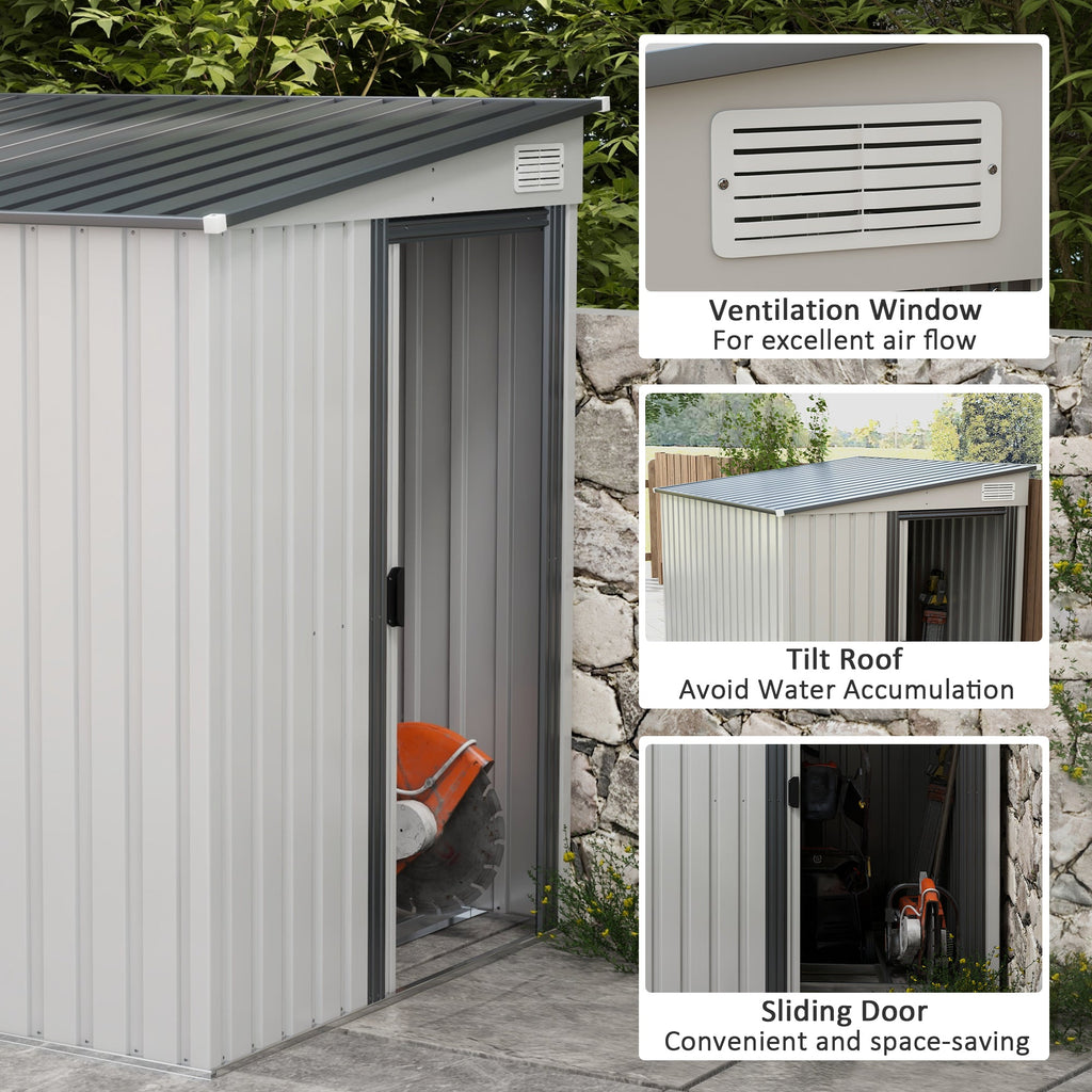 5' x 7' Lean-to Metal Shed with Sliding Door & Shelves, White