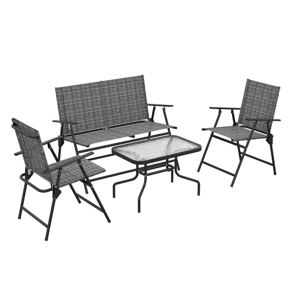 4 Piece Patio Furniture Set with Foldable Chairs & Glass Top Table, Mixed Grey