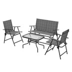4 Piece Patio Furniture Set with Foldable Chairs & Glass Top Table, Mixed Grey