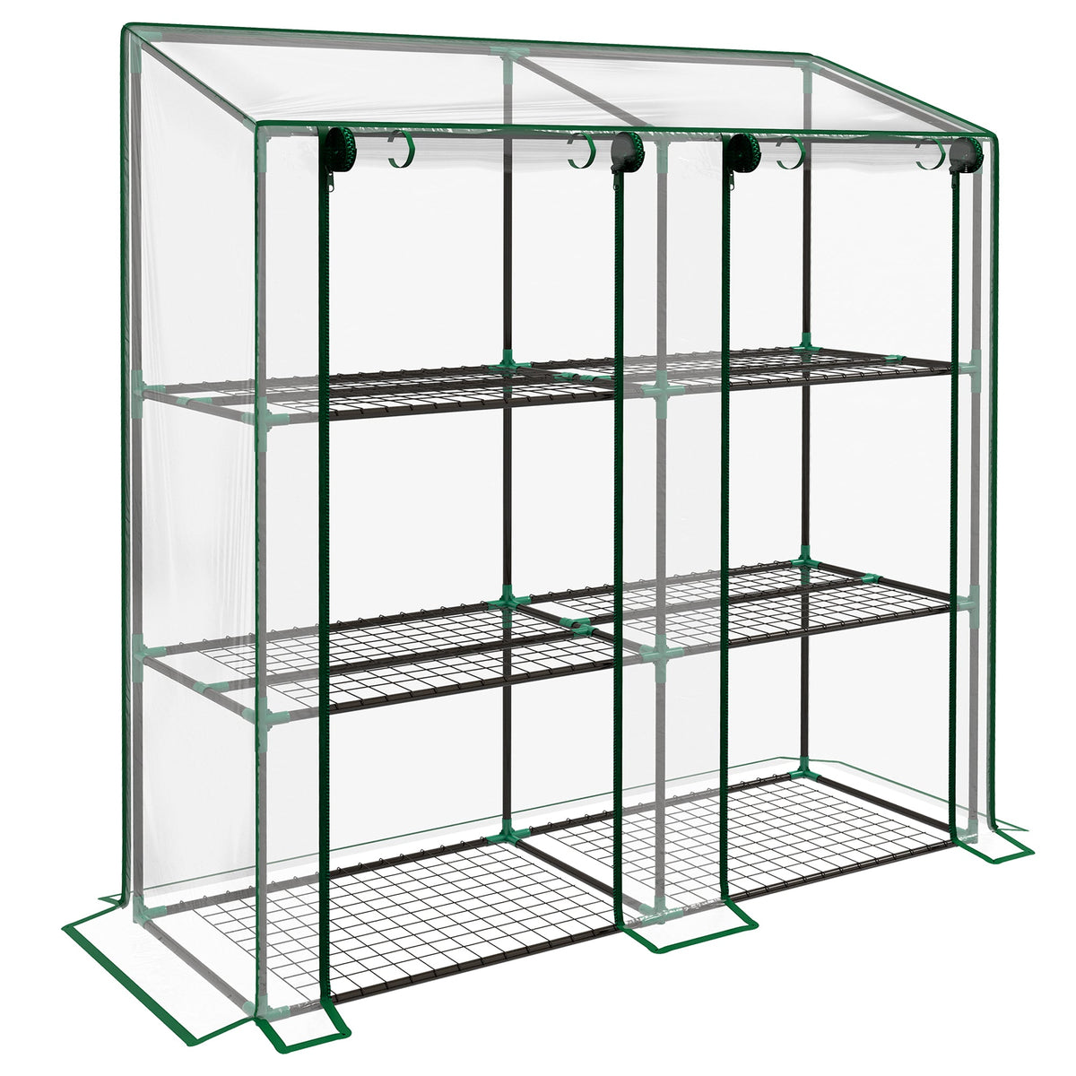 Portable Lean-to Greenhouse with Shelves & Roll-Up Doors