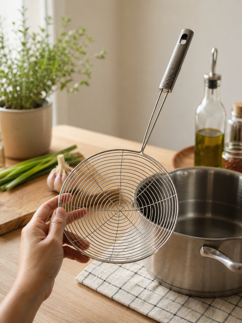 6PCS Stainless Steel Spider Skimmer Strainer Wire Mesh Scoop Frying Ladle Kitchen Tool