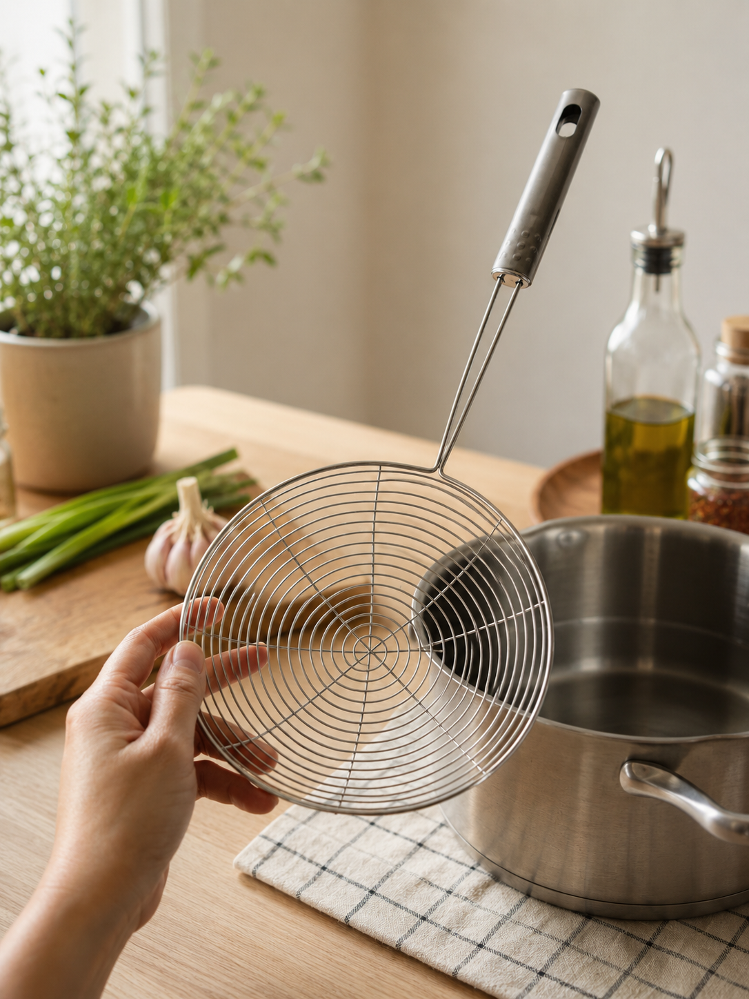 6PCS Stainless Steel Spider Skimmer Strainer Wire Mesh Scoop Frying Ladle Kitchen Tool
