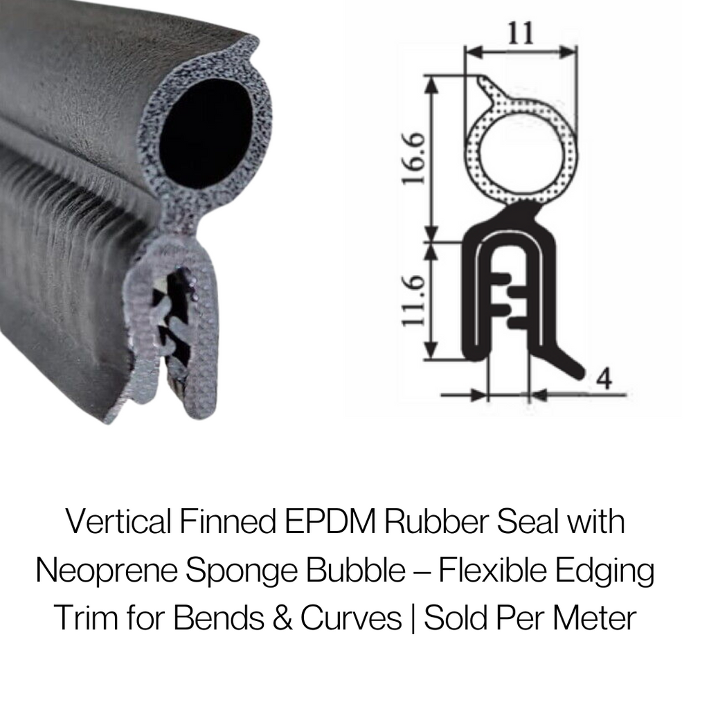 EPDM Rubber Vertical Finned Seal with Sponge Top – Mazda MX5 Boot Seal (2005–2009) (Fits Panels 1-2.5mm thick)