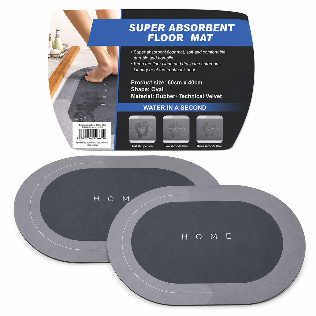 2PK Super Absorbent Bathroom Floor Mats – 60cm x 40cm