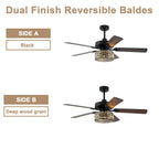 Luxury 52 Inch Crystal Caged Ceiling Fan with Light Reversible Wood Blades Quiet DC Motor Ceiling Fan Remote Control Timing Ceiling Fan Suit for Living Room, Kitchen, Bedroom