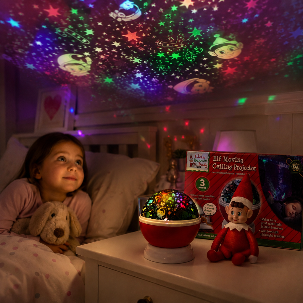 Elf Moving Ceiling Projector Kids Christmas Night Light 3 Modes Rotating LED