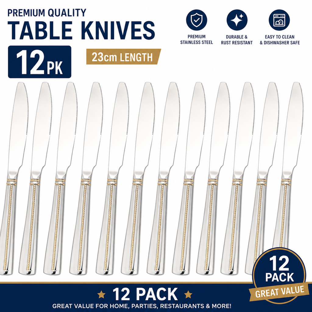 12PK Stainless Steel Table Knives 23cm Dinner Cutlery Serrated Knife Set