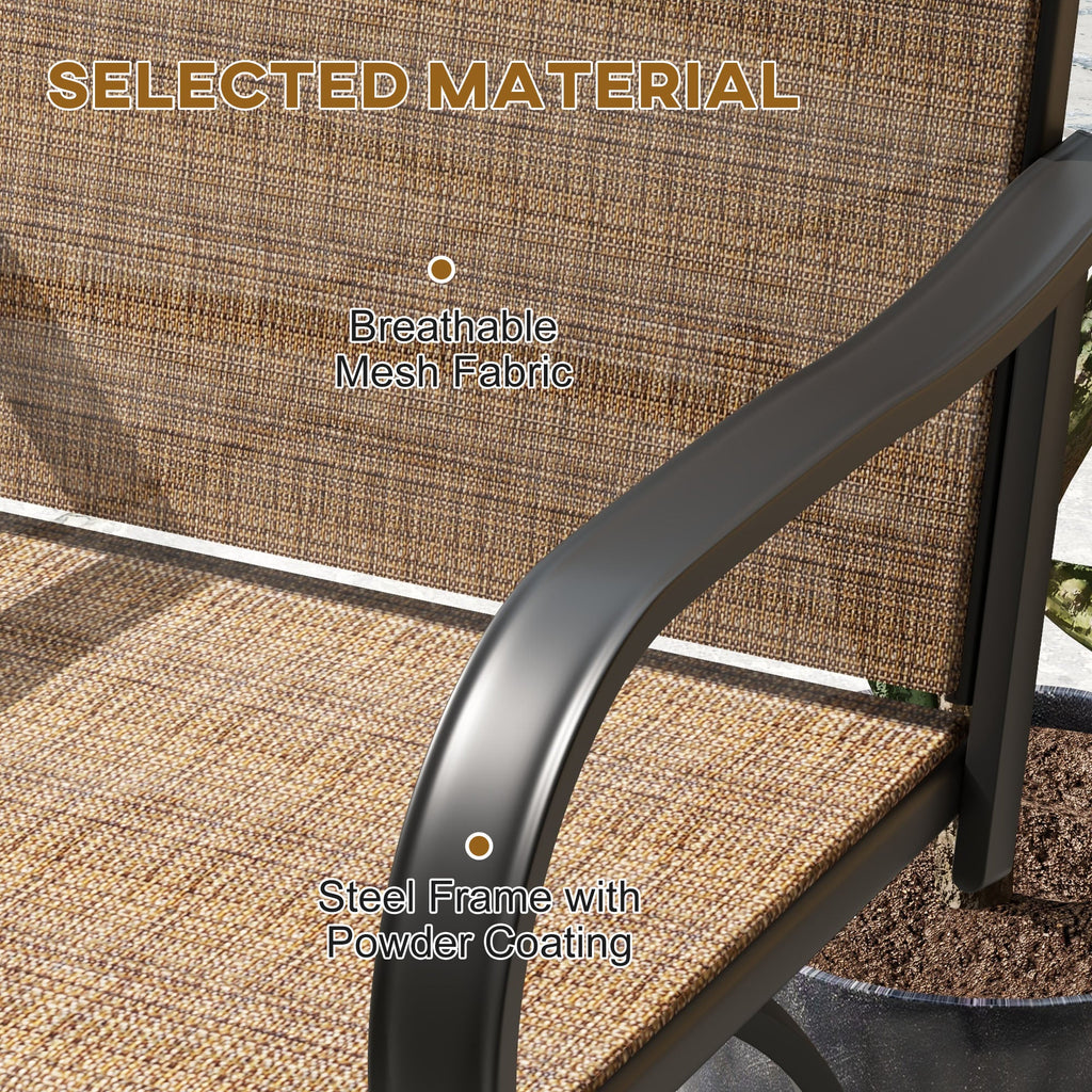 Set of 2 Outdoor Bar Stools with Armrests, 360 Degrees Swivel, Brown