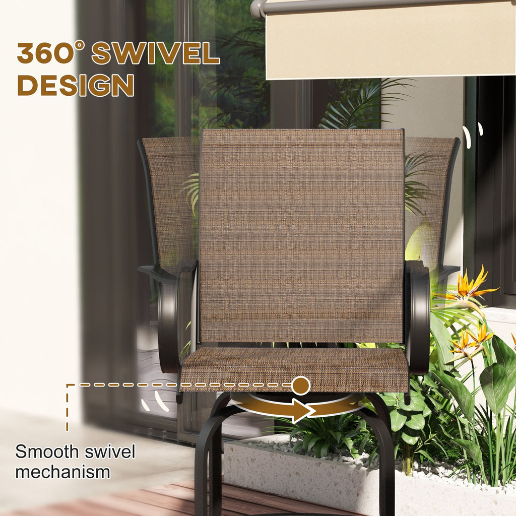 Set of 2 Outdoor Bar Stools with Armrests, 360 Degrees Swivel, Brown