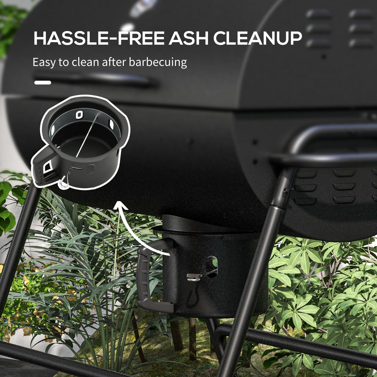 420 sq.in Charcoal BBQ Grill with Wheels, Ash Catcher, Black