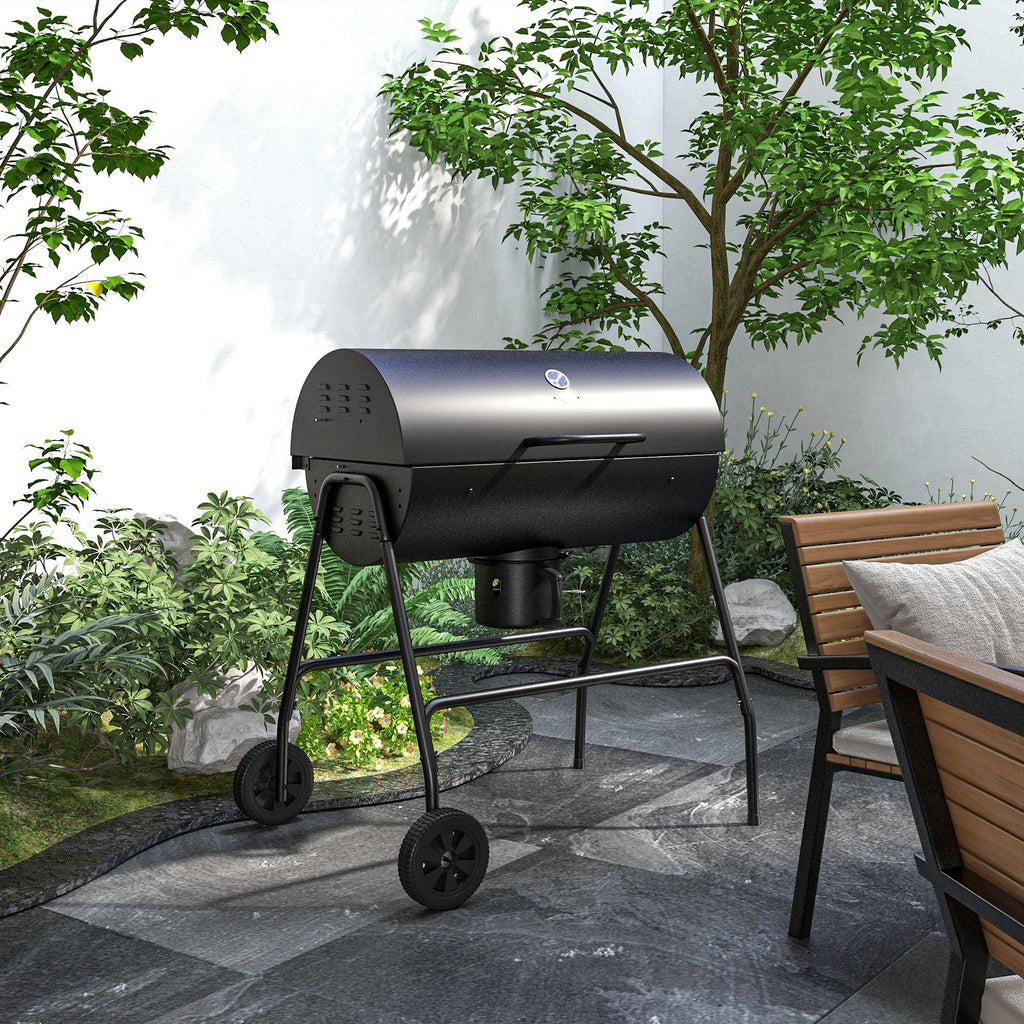 420 sq.in Charcoal BBQ Grill with Wheels, Ash Catcher, Black