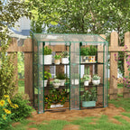 Portable Lean-to Greenhouse with Shelves & Roll-Up Doors