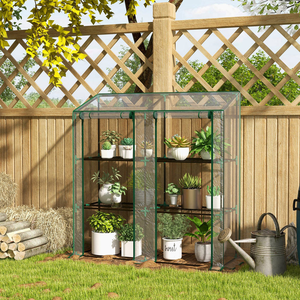 Portable Lean-to Greenhouse with Shelves & Roll-Up Doors