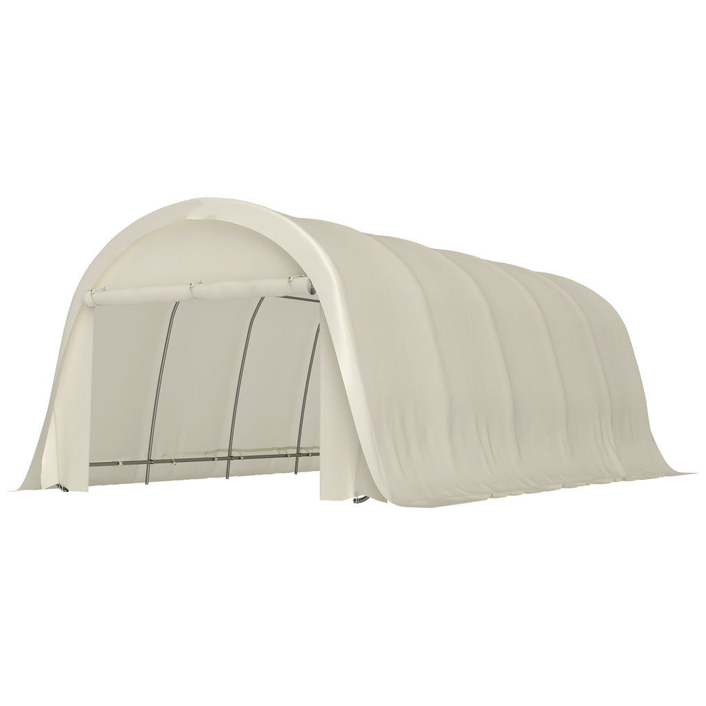 12' x 23.6' Heavy Duty Carport with Roll-Up Door, Beige