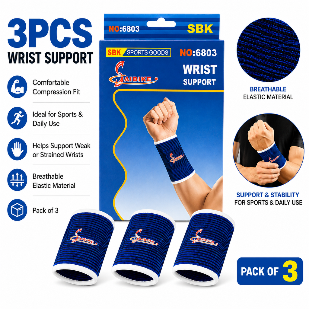 3PCS Wrist Support Brace Compression Band Sports Gym Tennis Arthritis Support Blue