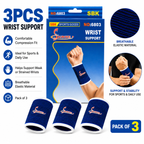 3PCS Wrist Support Brace Compression Band Sports Gym Tennis Arthritis Support Blue