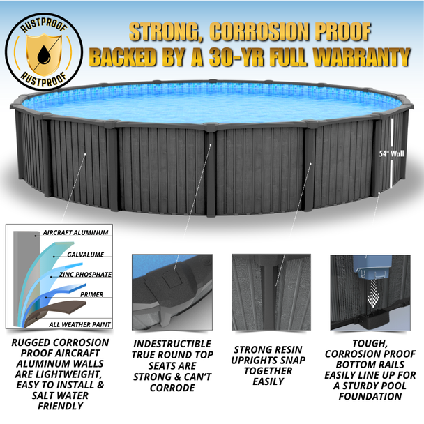 27' Round Cool Pool 54” Salt Friendly Above Ground Round Pool Package w/ In-Pool Step