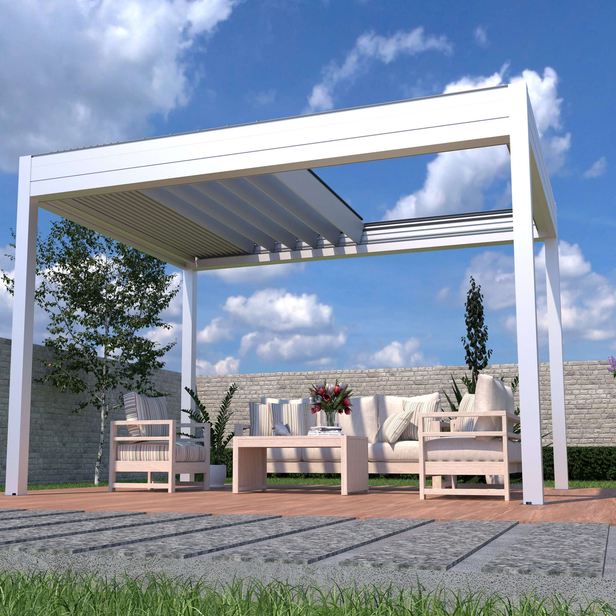 Grand Retractable Pergola - Motorized Louver w/ Lighting