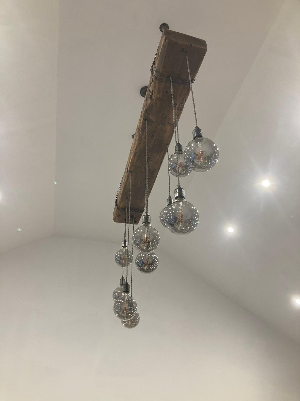 Chunky Wooden Beam Chandelier | Large Kitchen Island & Dining Lighting UK