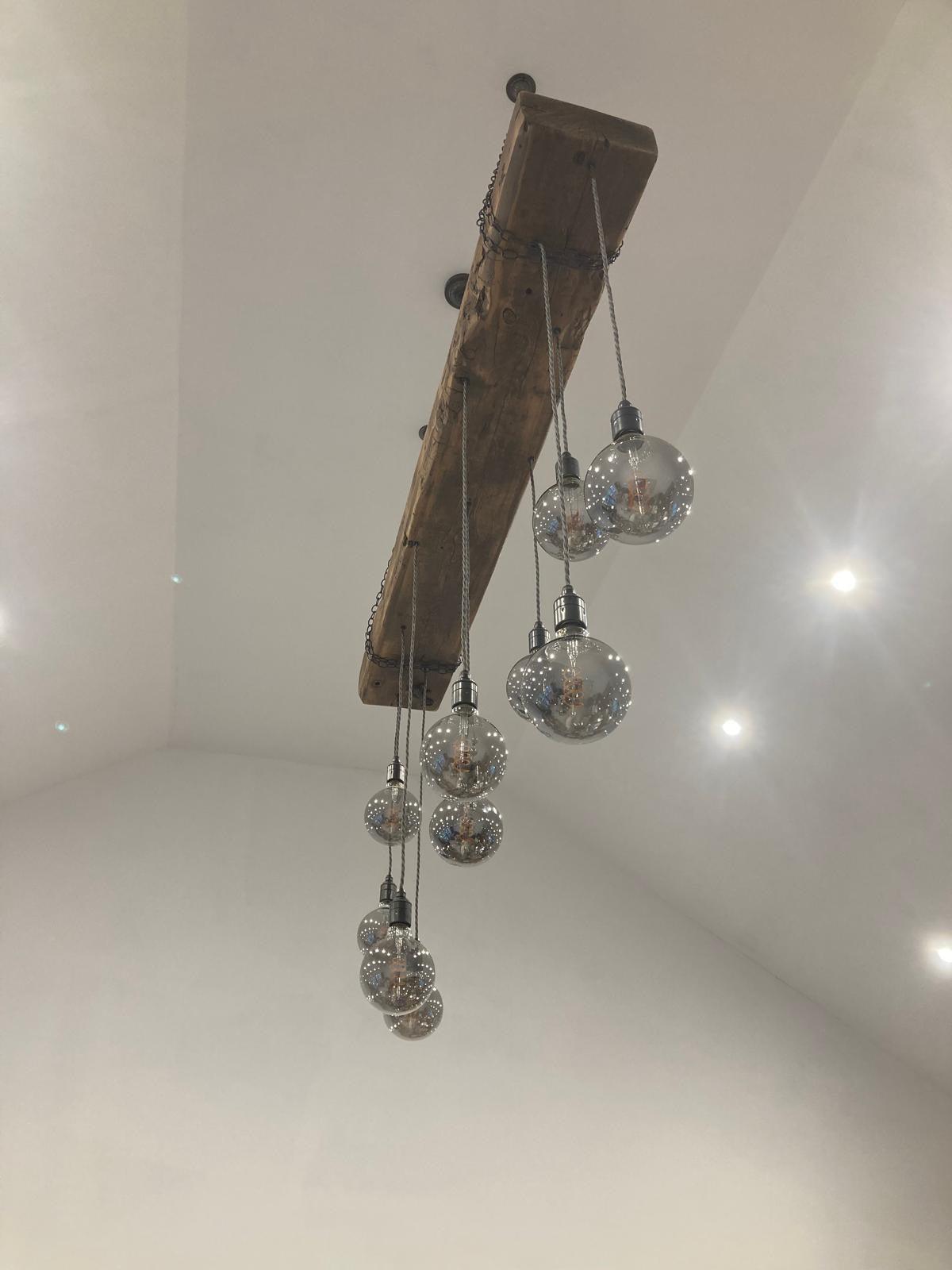 Chunky Wooden Beam Chandelier | Large Kitchen Island & Dining Lighting UK