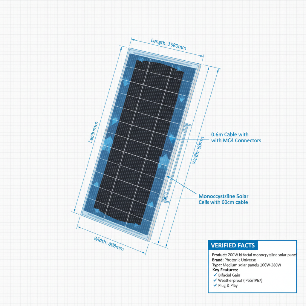 200W bi-facial monocrystalline solar panel with 60cm cable