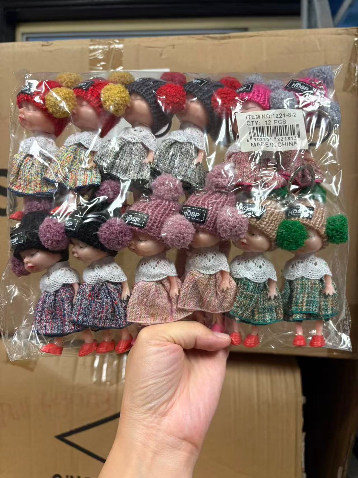 12x Cute Sleeping Doll Keychains Soft Knit Pom Pom Key Ring Bag Charm Gift Bulk