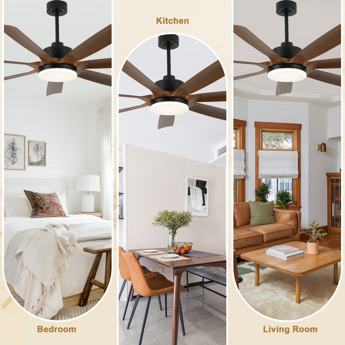 60 Inch 6-Blade Black Modern Large Ceiling Fan with LED Lights and Remote Control, 6 Speeds Reversible Ceiling Fan