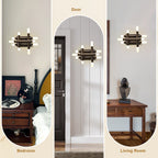 13 Inch Dark Brown Farmhouse Wood Flush Mount Wall Sconces with LED Lights, Rustic Wall Light for Hallway Bedroom