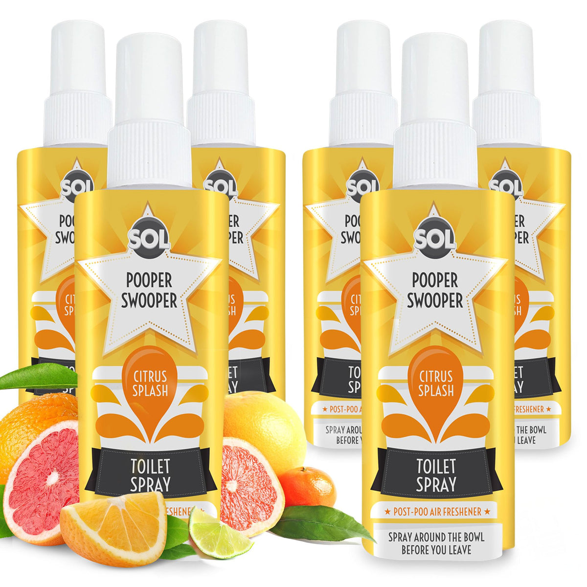 6 x 60ml Pooper Star Toilet Spray Air Freshener Bowl | Citrus Fragrance Perfume