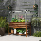 Metal Elevated Garden Bed with Cover & Bottom Shelf for Backyard, 41.75" x 21.25" x 53.25", Brown