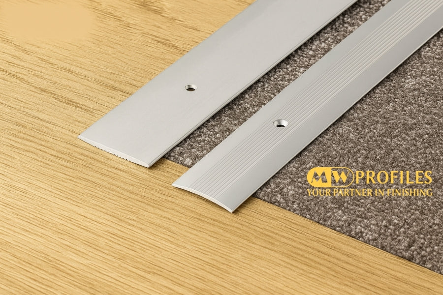 Aluminium Door Threshold Strip 38 MM x 1 M & 2 M Length Carpet to Lamnate Anodised Screw-Fix Silver & Gold - LPOR