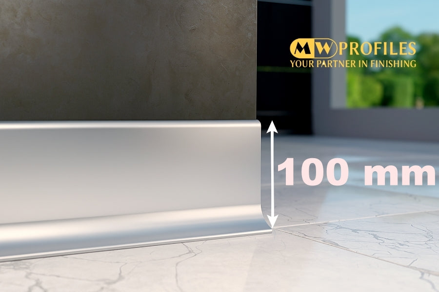 Aluminium Skirting Board 100 MM x 2500 MM Length Anodised Silver Trim Profile LP100