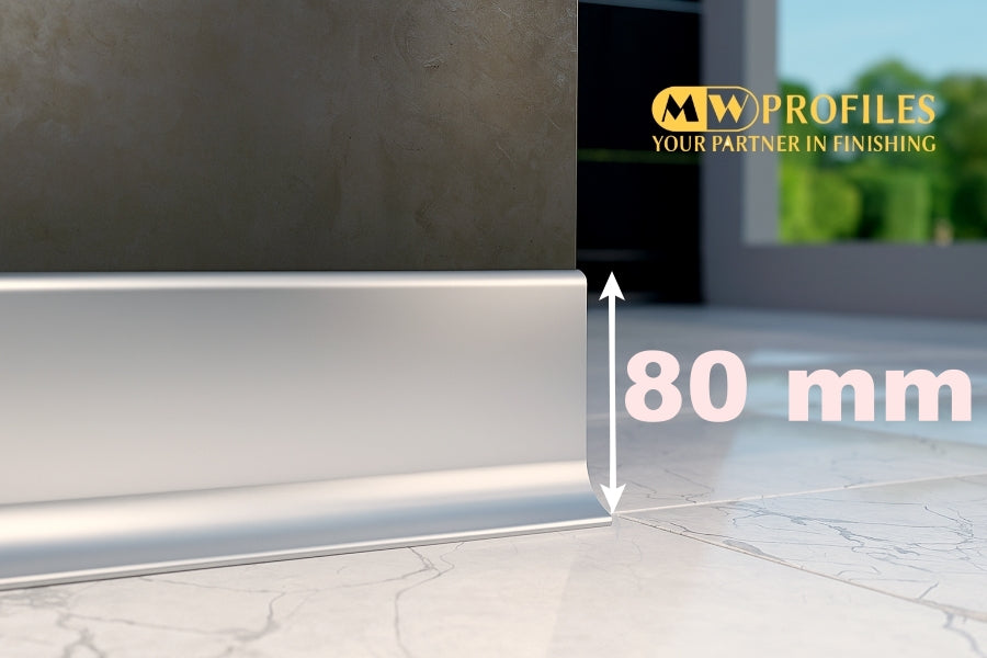 Aluminium Skirting Board 80 MM x 2500 MM Length Anodised Silver Trim Profile LP80