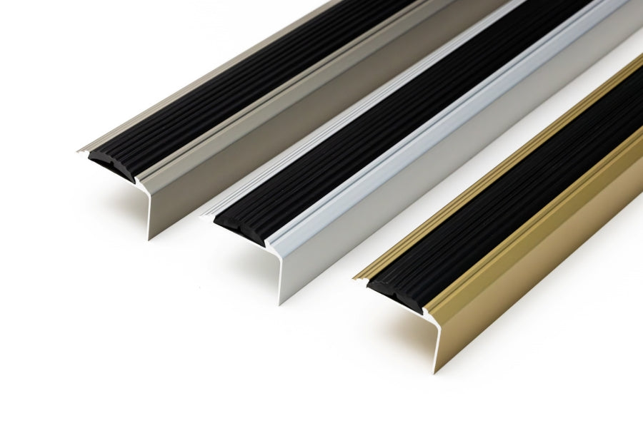 Aluminium Stair Nosing with Rubber Insert 46 MM x 30 MM x 1.2 M & 2.4 M Length Anodised Anti-Slip- PS6