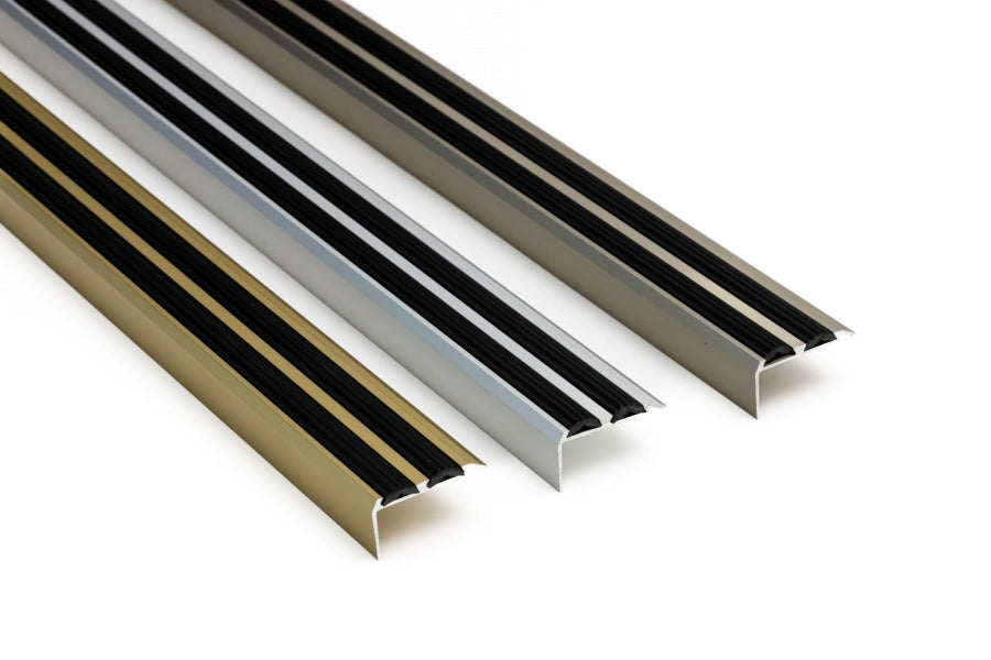 Aluminium Stair Nosing with Rubber Insert 35 MM x 19 MM x 1 M 2 M & 2.5 M Length Anodised Silver Gold Champagne - LSSZG