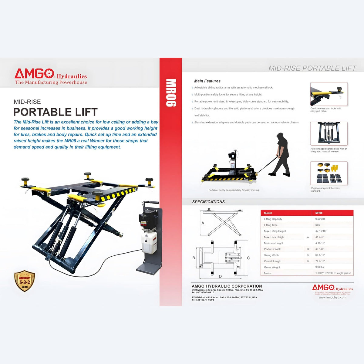 AMGO MR06 6,000 lbs Portable Scissor Lift