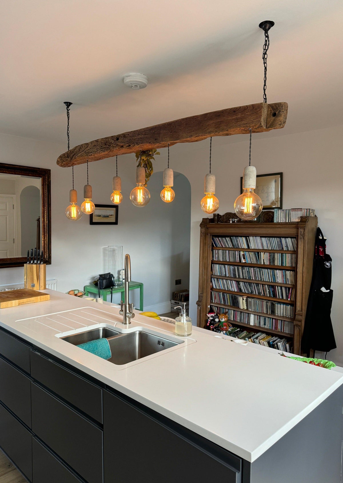 Reclaimed Oak Beam Chandelier | 300 Year Old Rustic Kitchen Lighting UK