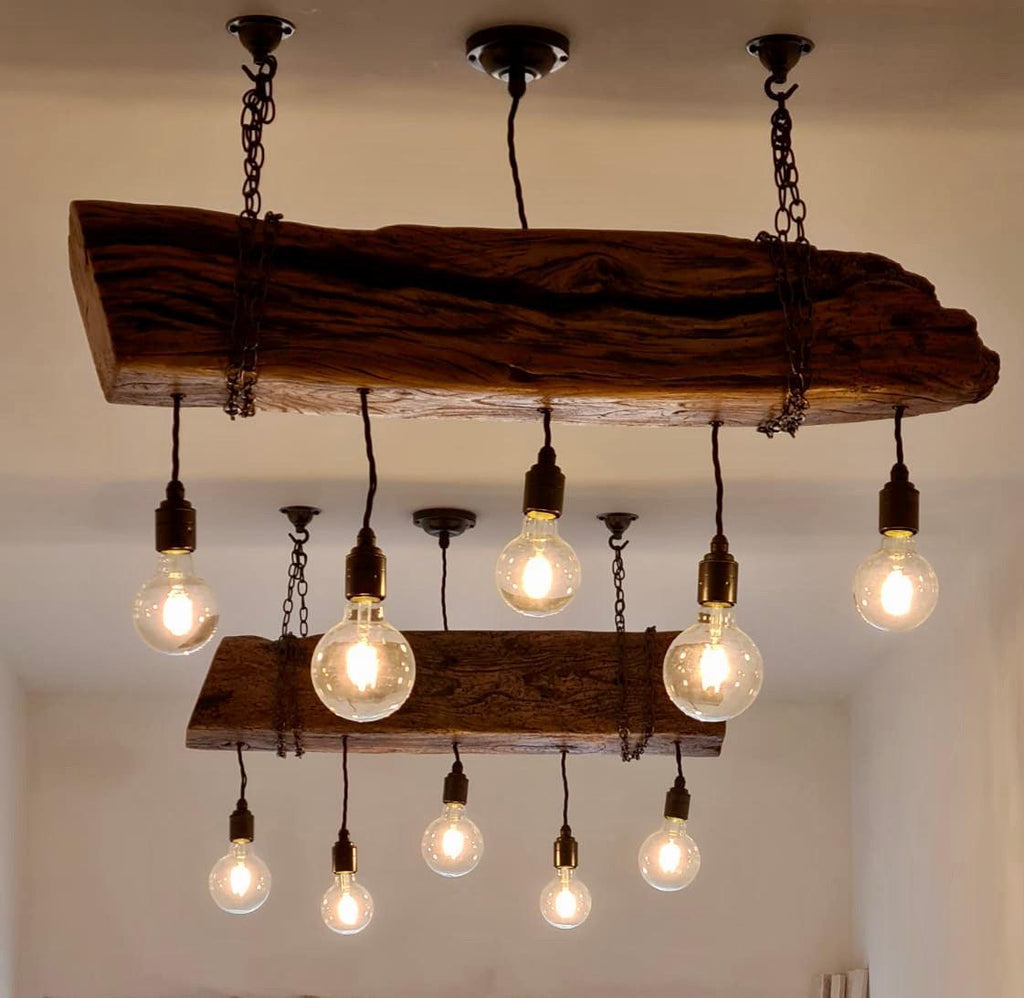 Reclaimed Oak Beam Chandelier | 300 Year Old Rustic Kitchen Lighting UK