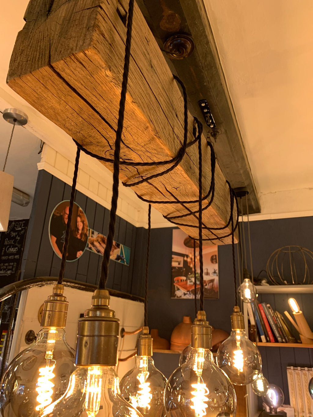 Reclaimed Oak Beam Chandelier | 300 Year Old Rustic Kitchen Lighting UK