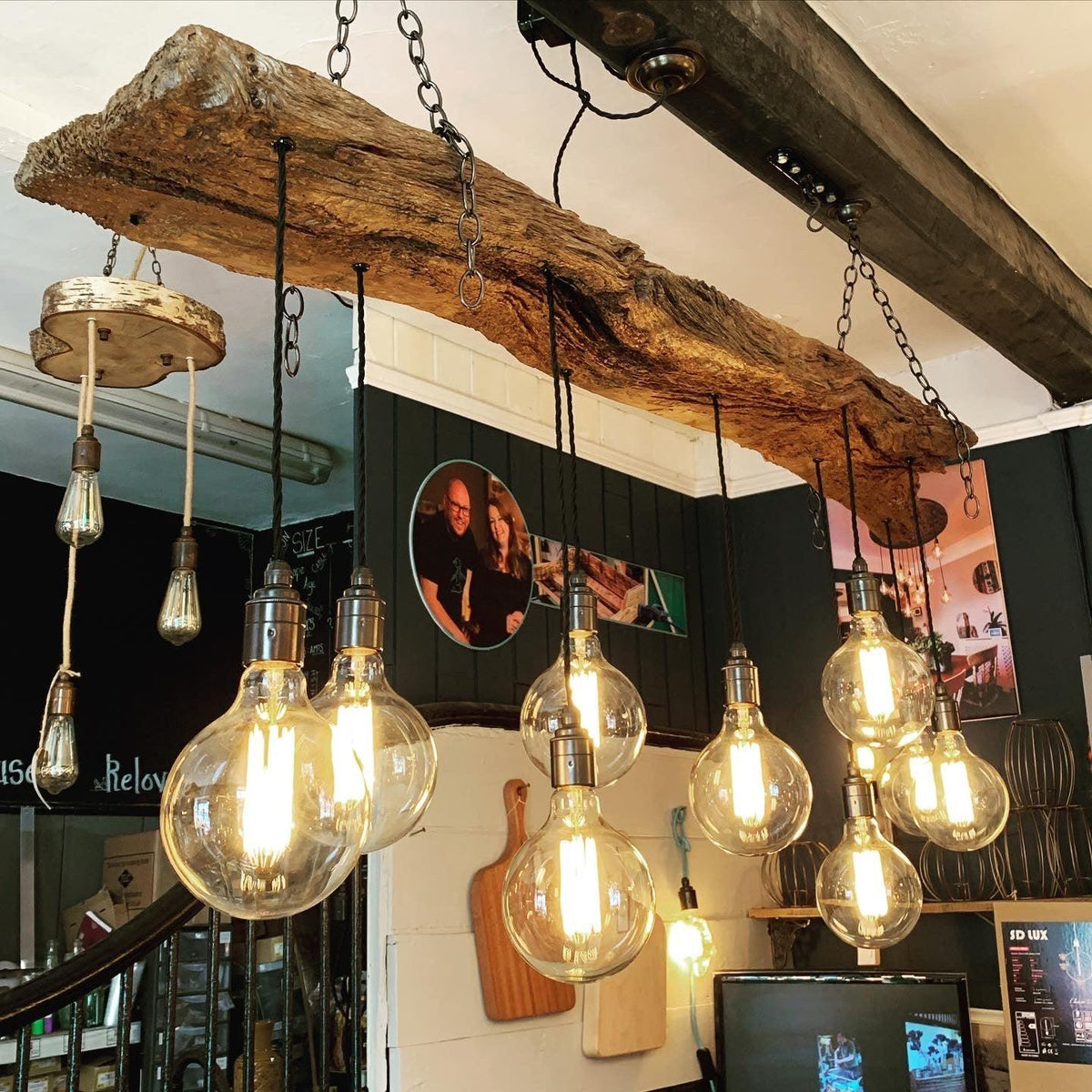 Reclaimed Oak Beam Chandelier | 300 Year Old Rustic Kitchen Lighting UK