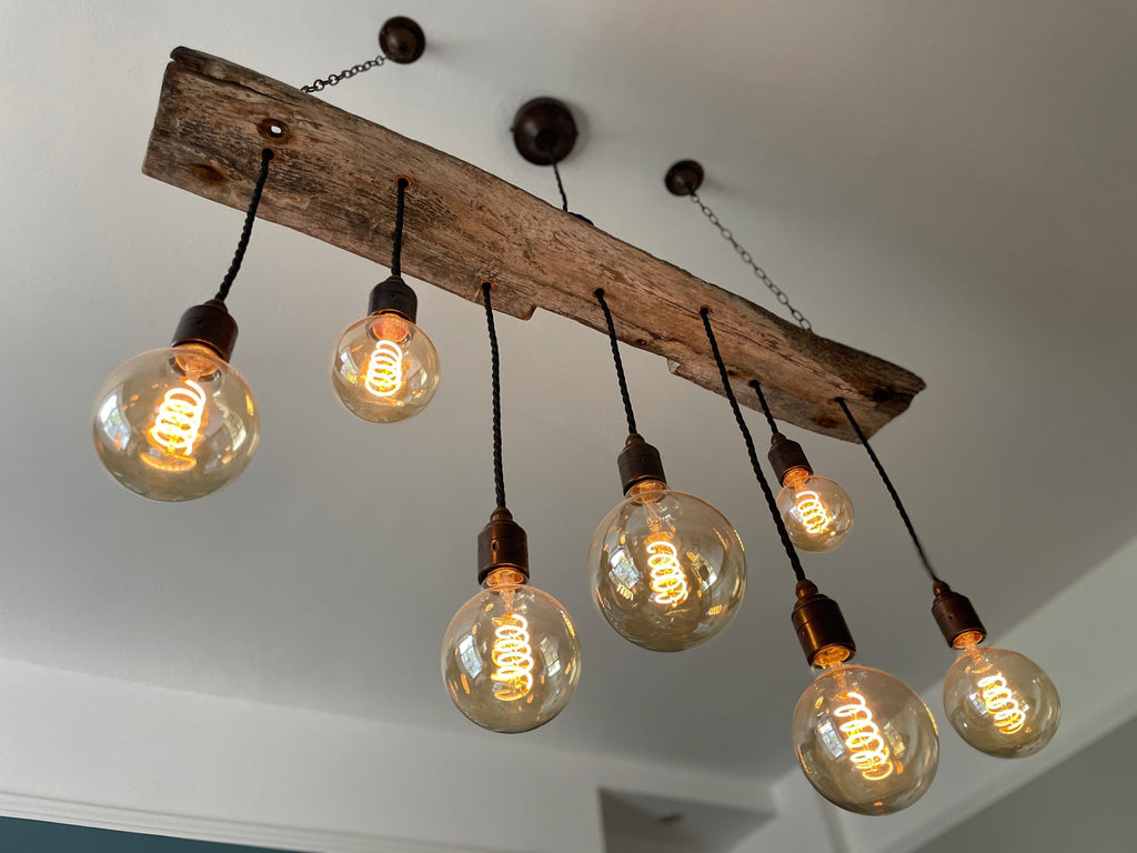 Reclaimed Oak Beam Chandelier | 300 Year Old Rustic Kitchen Lighting UK